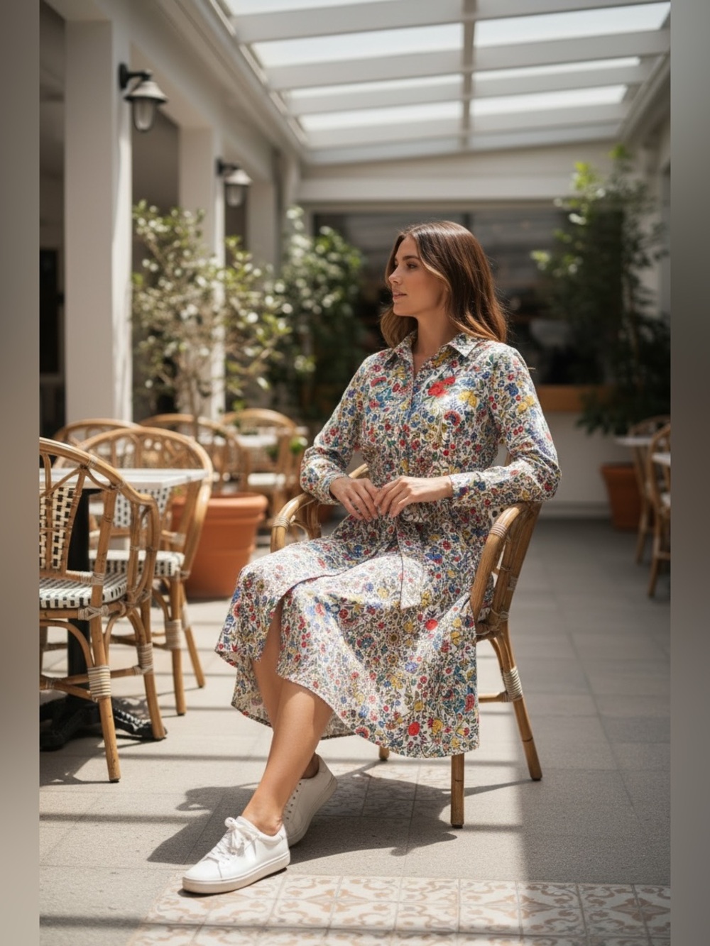 Boden Multicolor Floral Button-Front Dress (White, Red, Yellow, Blue, Green) - Picture 2 of 8